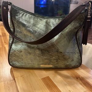Brahmin metallic  Green and Dark Brown Shoulder Bag